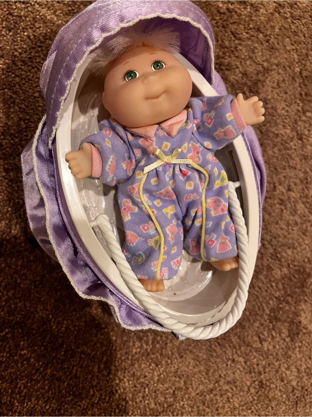 Vintage Cabbage Patch Magic Nursery cradle and mini doll